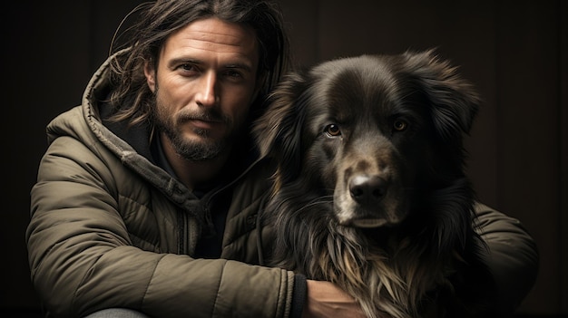 Portrait d'un homme avec un chien