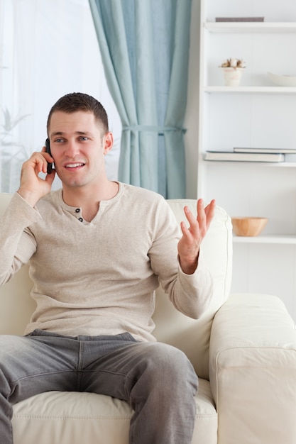 Photo portrait, homme, conversation, téléphone, quoique, séance, ca