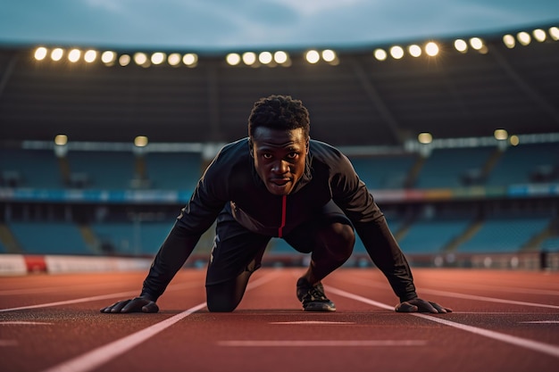 Portrait d'un homme coureur sur piste stade