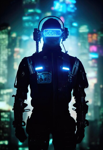 Portrait d'un homme cyberpunk scifi Homme futuriste hightech du futur