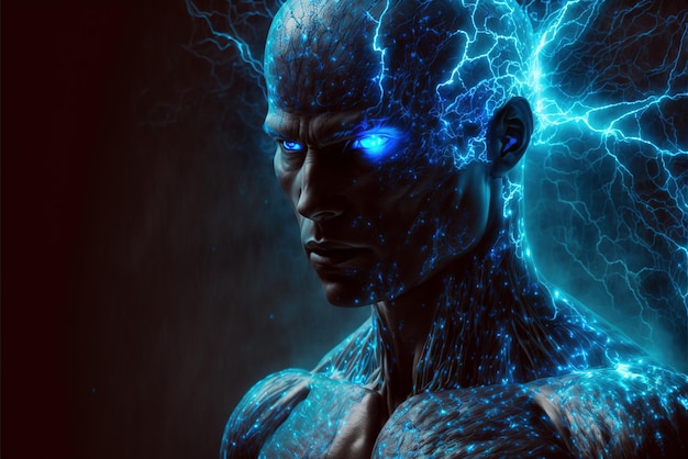 Portrait d'un homme cyborg fictif IA ou concept d'intelligence artificielle IA générative