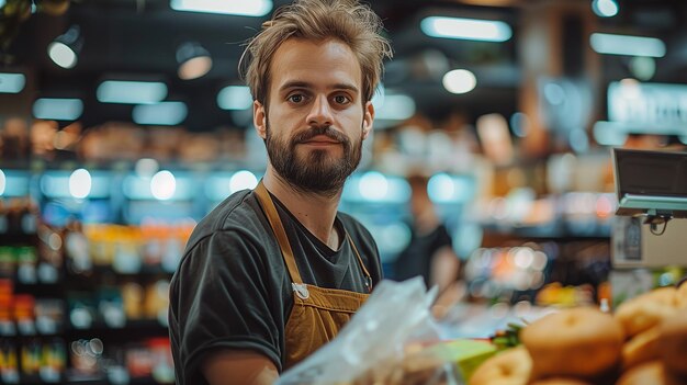 Portrait d'un homme dans un supermarché