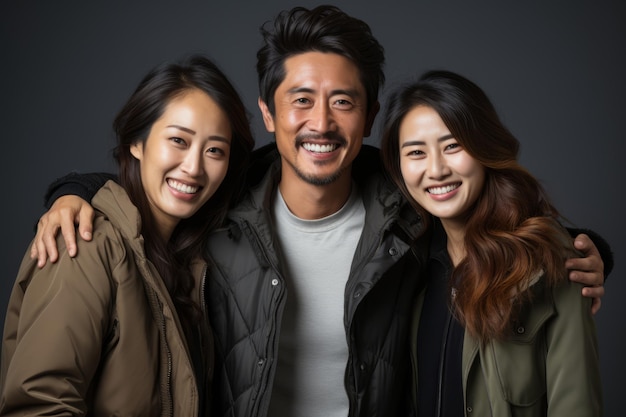 Portrait d'un homme et de deux femmes en souriant