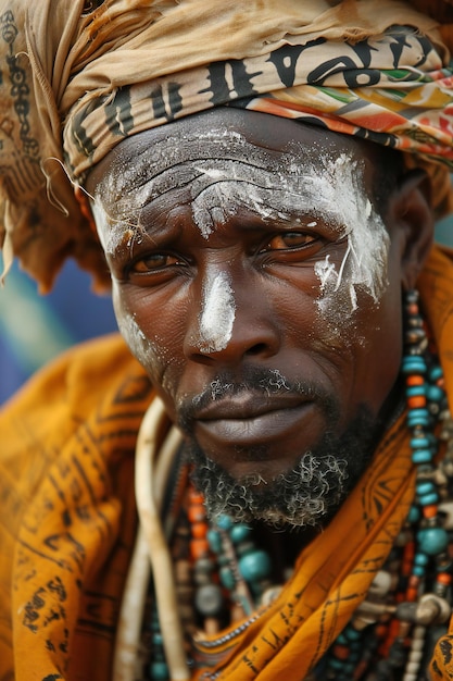 Portrait d'un homme du Sahara avec de la peinture blanche sur le visage