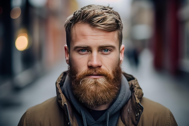 Portrait d'un homme européen avec une barbe