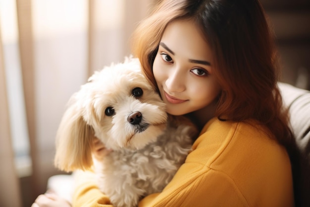 portrait d'un homme et d'une femme étreignant un chien mignon concept d'animal de compagnie