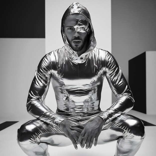 Photo portrait d'un homme avec une feuille de plastique