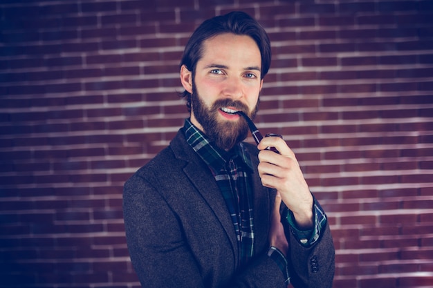 Portrait, homme, fumer, pipe