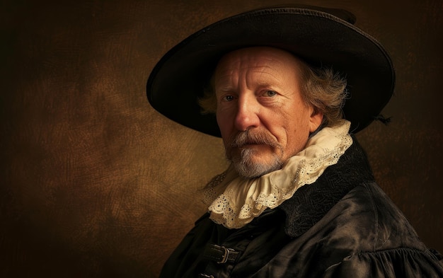 Portrait d'un homme habillé comme un noble de l'ère de la Renaissance avec un riche fond texturé