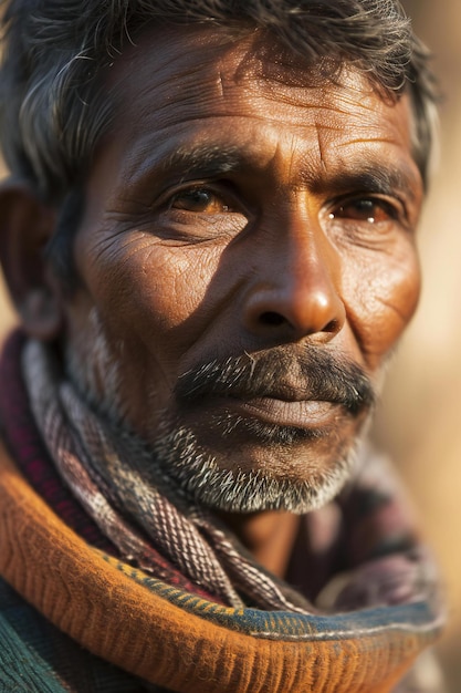 Portrait d'un homme indien dans un village