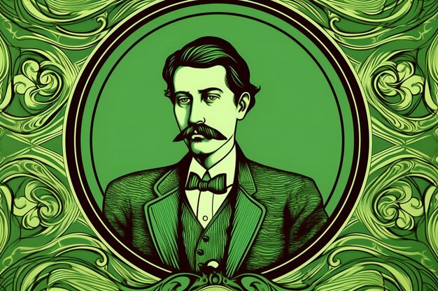 Photo portrait d'un homme avec une moustache sur fond vert