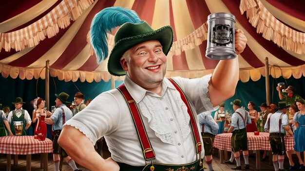 Portrait d'un homme de l'Oktoberfest portant les vêtements traditionnels bavarois