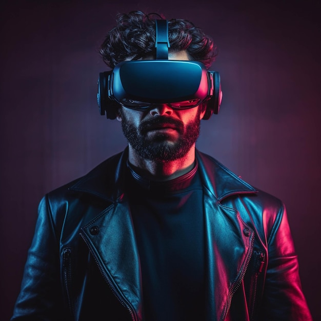 Portrait d'un homme portant des lunettes de réalité virtuelle Studio shot