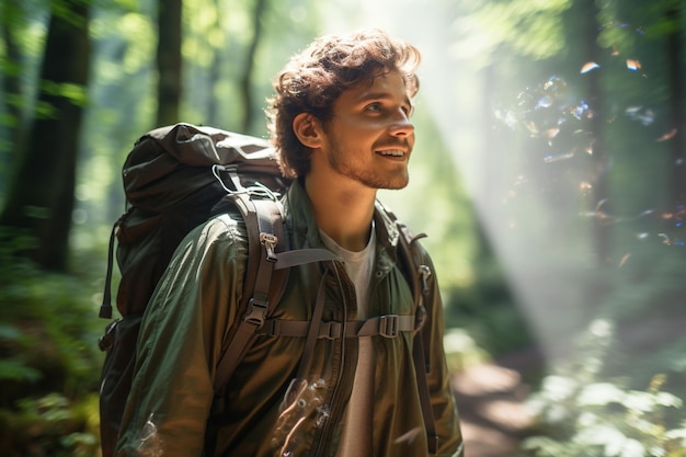 portrait d'un homme randonneur sur fond de nature