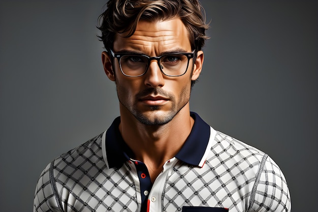 Photo un portrait d'un homme sexy portant un polo, des lunettes et un t-shirt gen ai