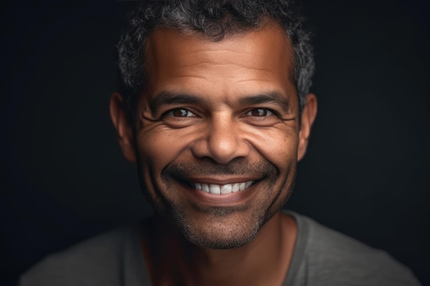 Portrait d'un homme souriant et confiant en gros plan sur un fond gris foncé