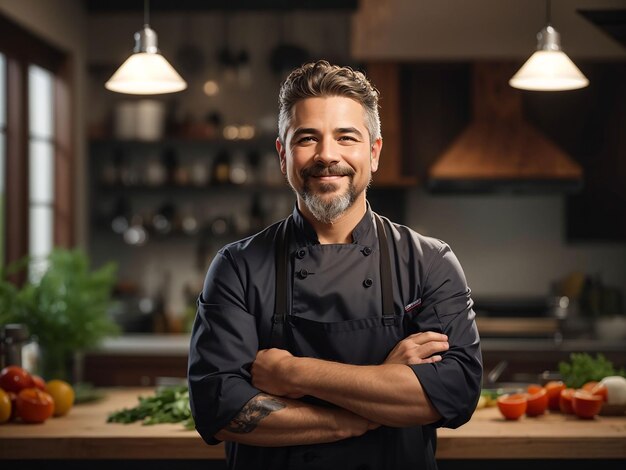 Portrait d'un homme souriant dans la cuisine