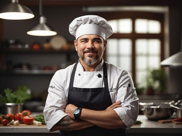 Portrait d'un homme souriant dans la cuisine