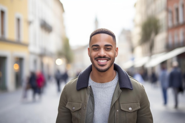 Portrait d'un homme souriant dans la ville