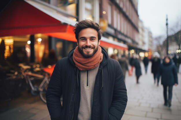 Portrait d'un homme souriant dans la ville