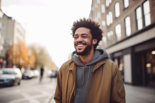 Portrait d'un homme souriant dans la ville