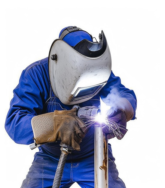 Photo portrait d'un homme travaillant avec une torche de soudage