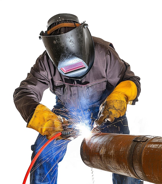 Photo portrait d'un homme travaillant avec une torche de soudage