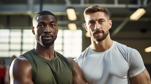 Photo portrait d'hommes athlétiques dans une salle de sport