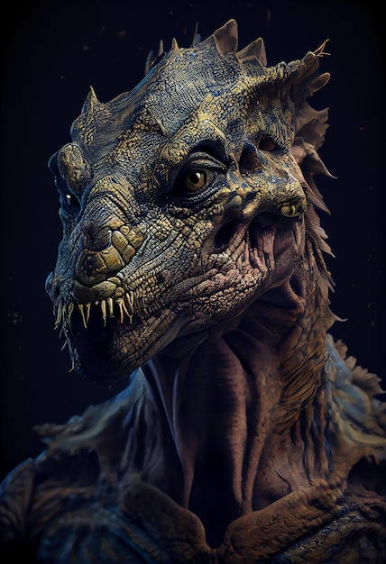 Portrait d'un humain en dinosaure reptilien