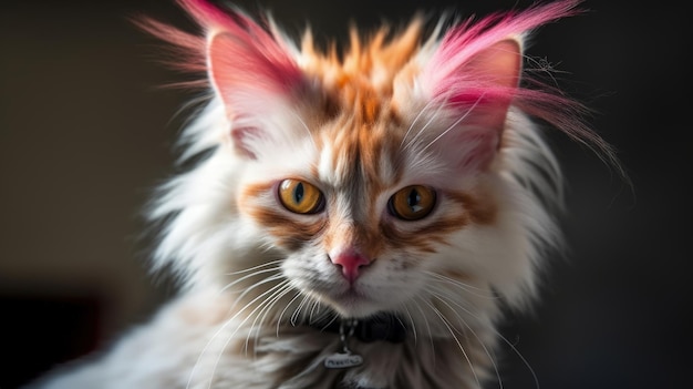 Portrait humoristique d'un chat coloré avec un Mohawk punk