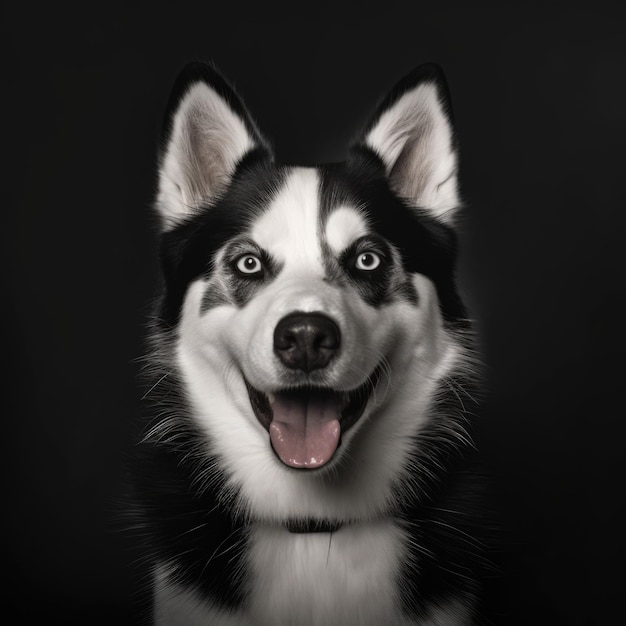 Portrait de husky sibérien noir et blanc créé à l'aide de la technologie générative ai