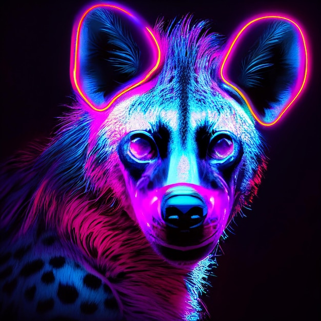 portrait d'hyène futuriste avec néons illustration de rendu 3d style cyberpunk