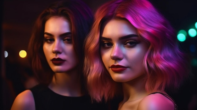 Portrait IA génératif de deux modèles lors d'une soirée club