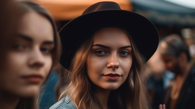 Portrait d'IA générative de deux modèles lors d'un festival de concerts la nuit