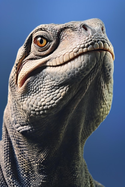 Portrait d'un iguane sur un fond bleu en gros plan