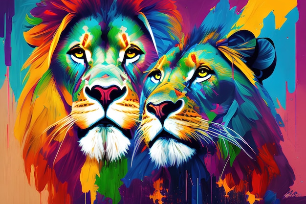 Portrait d'une illustration ai couleur lion