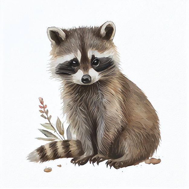 Portrait d'une illustration aquarelle de bébé raton laveur mignon