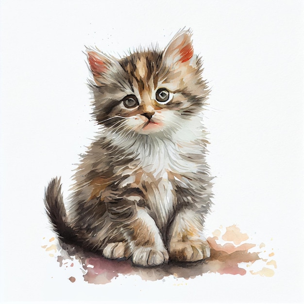 Portrait d'une illustration aquarelle de chat mignon