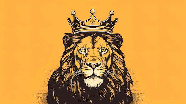 Portrait d'illustration d'un lion avec une couronne sur un fond orange avec un espace pour le texte Photo de haute qualité