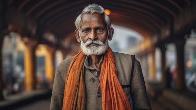 Portrait d'un Indien confiant et élégant représentant la fusion de la mode contemporaine et du patrimoine culturel généré par l'IA