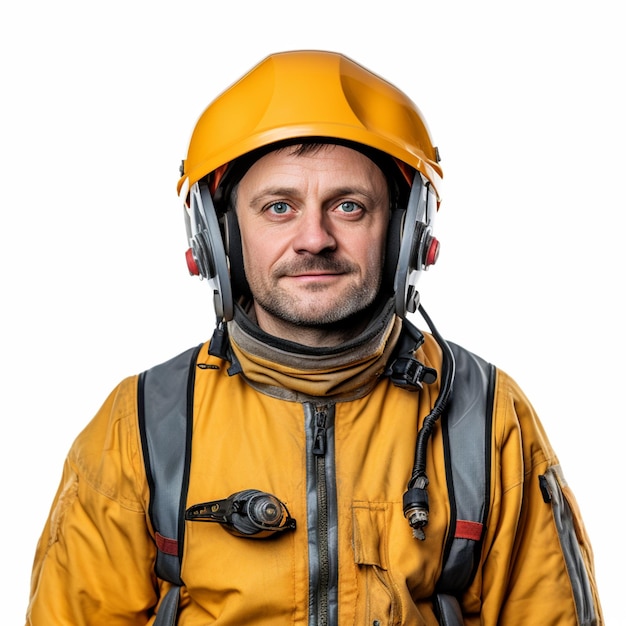 Photo portrait d'un ingénieur confiant souriant sur un fond blanc