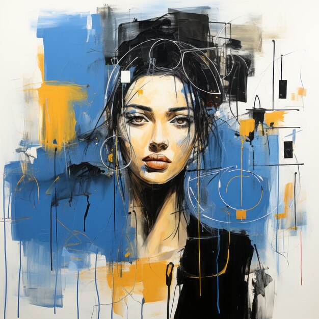 Portrait inspiré par le graffiti Femme expressive en bleu et orange