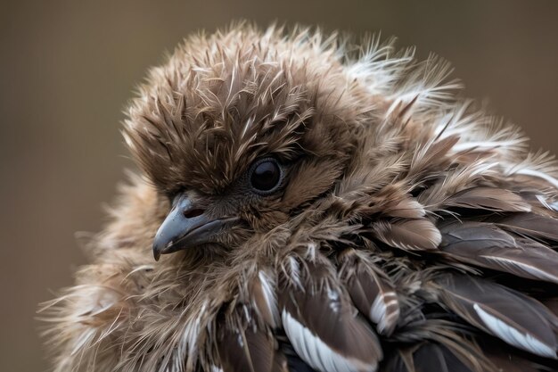 Portrait intime des plumes d'un jeune oiseau