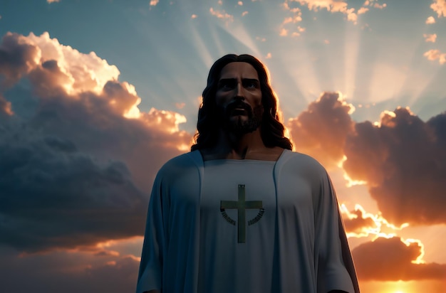 Portrait de Jésus-Christ sur fond de ciel à couper le souffle Generative AI