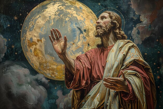 Photo portrait de jésus-christ sur le fond de la planète terre