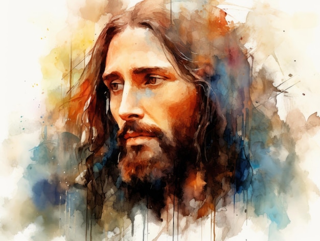 Portrait de Jésus-Christ Peinture à l'aquarelle Illustration de l'IA générative