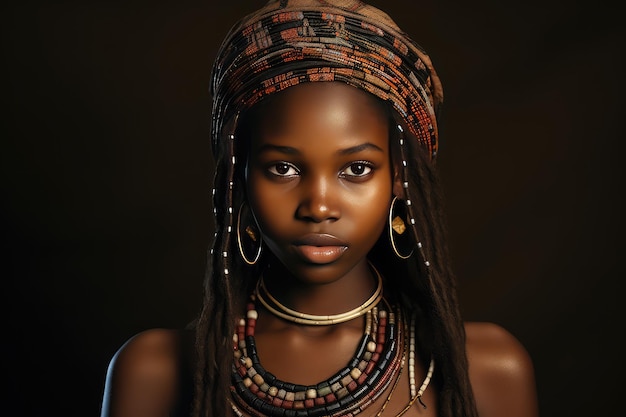 Portrait d'une jeune adolescente tribale africaine