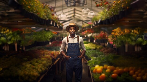 Photo portrait d'un jeune agriculteur africain ou d'un propriétaire de petite entreprise dans une pépinière