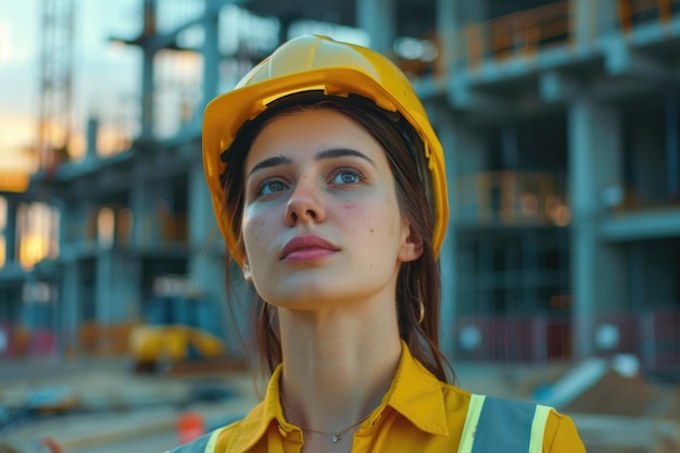 Portrait d'une jeune architecte confiante sur un chantier de construction