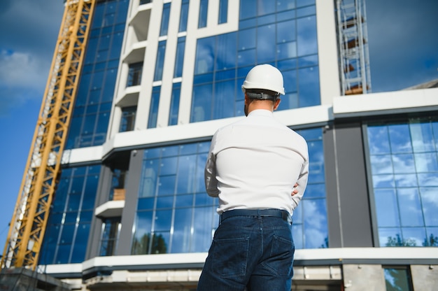 Portrait d'un jeune architecte ou ingénieur sur un chantier de construction